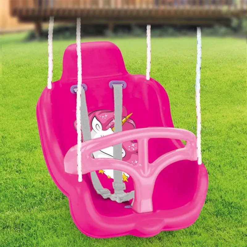 Leagan unicorn cu spatar inalt Dolu Roz pentru fetite