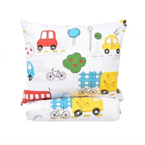 Lenjerie 5 piese patut 120x60 cm bumbac model Masinute colorate