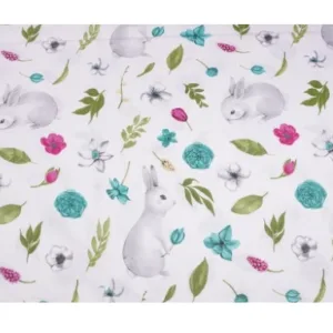 Lenjerie 5 piese patut 120x60 cm bumbac model iepurasi si flori