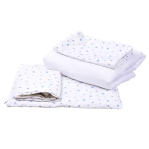 Lenjerie 5 piese patut 120x60 cm bumbac model stelute bleu