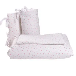 Lenjerie 6 piese patut 120x60 cm bumbac model Stelute roz
