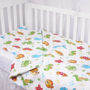 Lenjerie 6 piese patut 120x60 cm bumbac model animale acvatice