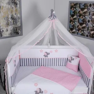 Lenjerie 9 piese Elephant gri-roz fara baldachin 120x60 cm
