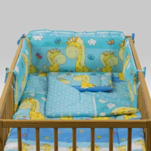 Lenjerie Happy Giraffe albastru 4 piese 140x70