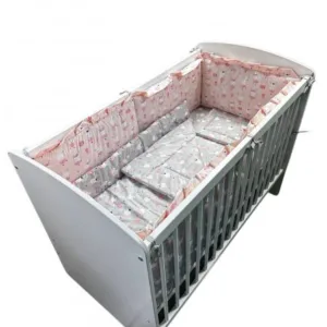 Lenjerie cu 5 piese pentru patut 120x60 cm Dancing Bunny Gray-Pink