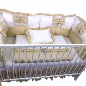 Lenjerie cu 6 aparatori pufoase si fundite Bicolore Bej 140x70 cm