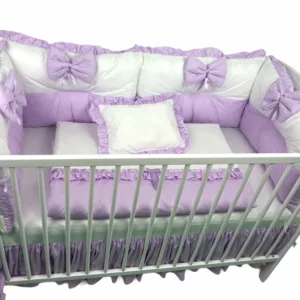 Lenjerie cu 6 aparatori pufoase si fundite Bicolore Lila 140x70 cm