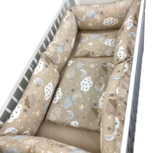 Lenjerie cu perne lungi pat 120x60 cm Noriori cu luna bej