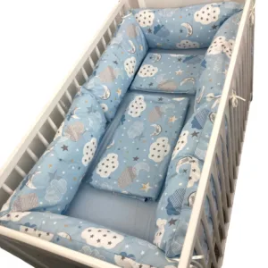Lenjerie cu perne lungi pat 140x70 cm Norisori cu luna albastru