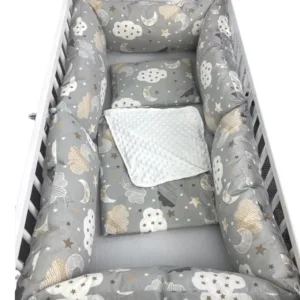Lenjerie cu perne lungi pat 140x70 cm Norisori cu luna gri-bej