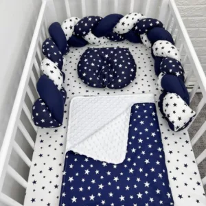 Lenjerie de pat 120x60 cm cu aparatoare impletita 180 cm mix stelute bleumarin