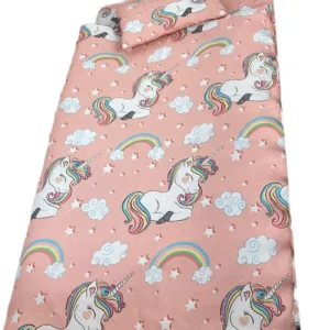 Lenjerie de pat 3 piese cu cearceaf plapumioara si pernuta slim 120x60 cm Croitoria Noastra unicorni