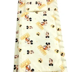 Lenjerie de pat 3 piese cu cearceaf plapumioara si pernuta slim 140x70 cm Croitoria Noastra Mickey pe galben