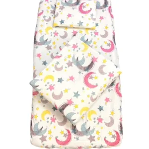 Lenjerie de pat 3 piese cu cearceaf plapumioara si pernuta slim 140x70 cm Croitoria Noastra Stele cu luna roz