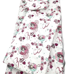 Lenjerie de pat 3 piese cu cearceaf plapumioara si pernuta slim 140x70 cm Croitoria Noastra printese pe alb