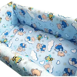 Lenjerie de pat Maxi Ursi cu albine pe albastru 140x70 cm