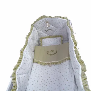 Lenjerie de pat bebelusi brodata Fii binecuvantat ingeras 140x70 cm stelute bej