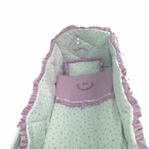 Lenjerie de pat bebelusi brodata Fii binecuvantat ingeras 140x70 cm stelute roz