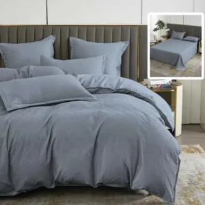 Lenjerie de pat cu 6 piese Natur Uni Baroque cu cearceaf pat clasic