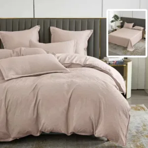 Lenjerie de pat cu 6 piese Natur Uni Baroque cu cearceaf pat clasic