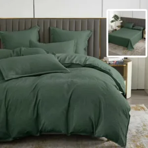 Lenjerie de pat cu 6 piese Natur Uni Baroque cu cearceaf pat clasic