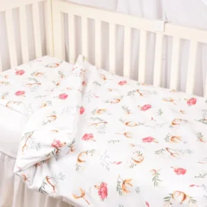 Lenjerie din 5 piese pentru patut 120x60 cm din bumbac model flori de bumbac