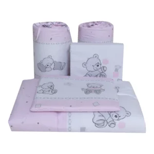 Lenjerie din bumbac cu 4 piese pentru saltea 140x70 cm Beberoyal BearsToys Roz
