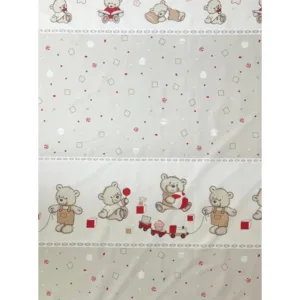 Lenjerie din bumbac cu 5 piese pentru saltea 120x60 cm Beberoyal BearsToys Bej ambalata intr-o gentuta de transport