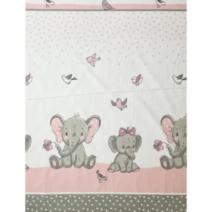 Lenjerie din bumbac cu 6 piese pentru saltea 120x60 cm Beberoyal ElefantBirds Roz