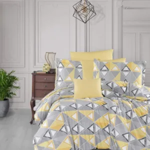Lenjerie din bumbac pentru pat dublu model forme geometrice cu galben