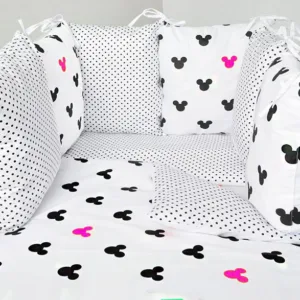 Lenjerie modulara pentru patut cu 8 piese 120x90 cm Black and Pink Mice