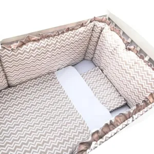Lenjerie patut 120x60 cm 7 piese cu bumper Deseda Zig-Zag bej