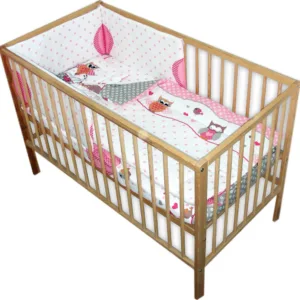 Lenjerie patut 120x60 cm cu 4 piese Nichiduta Owls roz