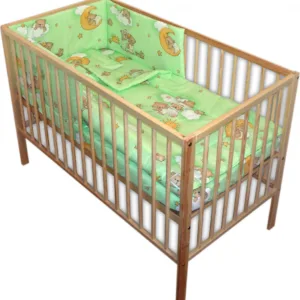 Lenjerie patut 120x60 cm cu 4 piese Nichiduta Ursuletul somnoros Verde