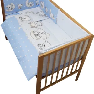 Lenjerie patut 120x60 cm cu 5 piese Nichiduta Teddy on the Moon Blue