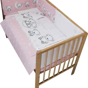 Lenjerie patut 120x60 cm cu 5 piese Nichiduta Teddy on the Moon Pink