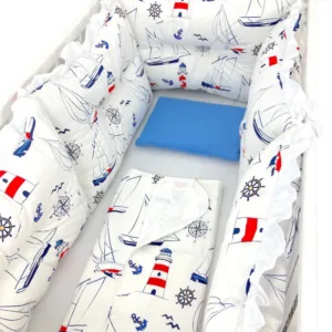 Lenjerie patut 120x60 cm cu 6 aparatori pufoase