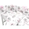 Lenjerie patut 3 piese cu protectie laterala Qmini 120x60 cm Elephants on Rainbow Pink