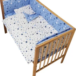 Lenjerie patut cu 2 fete si 5 piese 120x60 cm Nichiduta Blue Stars