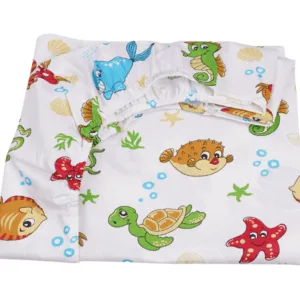 Lenjerie patut cu 3 piese 120x60 cm din bumbac model Animale acvatice
