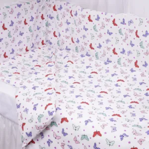 Lenjerie patut cu 3 piese 120x60 cm din bumbac model Fluturasi multicolori