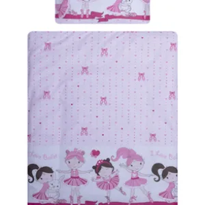 Lenjerie patut cu 3 piese 120x60 cm fete de schimb Balerina fond roz