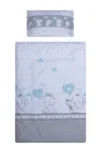 Lenjerie patut cu 3 piese 120x60 cm fete de schimb Elefant cu balon inima albastra