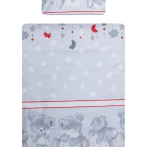 Lenjerie patut cu 3 piese 120x60 cm fete de schimb Ursuleti iepurasi gri