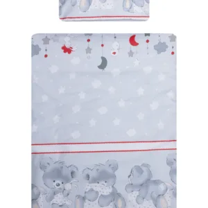 Lenjerie patut cu 3 piese 140x70 cm Ursuleti iepurasi gri