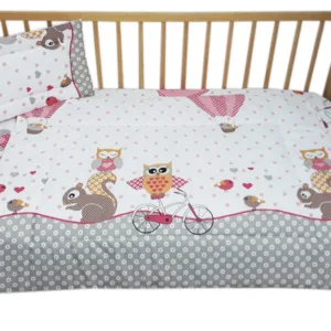 Lenjerie patut cu 3 piese Owls roz