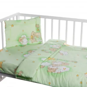 Lenjerie patut cu 3 piese Ursuletul somnoros Verde