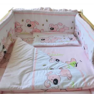 Lenjerie patut cu 5 piese 120x60cm Puppy Roz