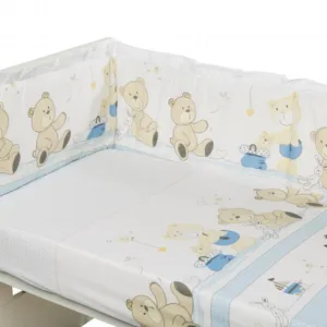 Lenjerie patut cu 5 piese 120x60cm Teddy Play Blue M1