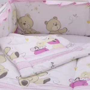 Lenjerie patut cu 5 piese 120x60cm Teddy Play Pink M1